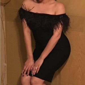 Off the shoulder feather dress